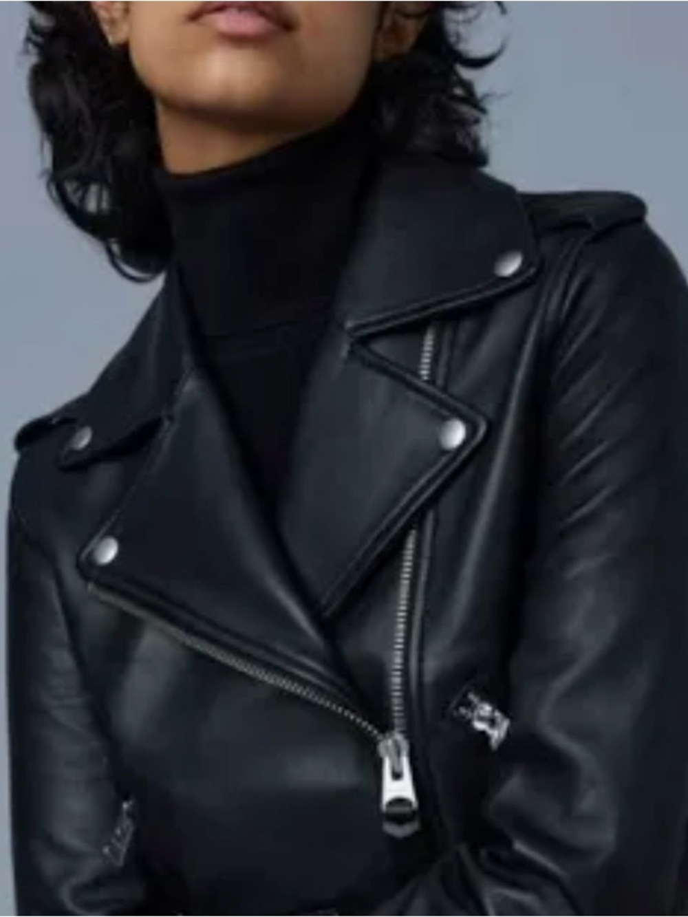 Mackage Black Leather Moto Jacket with Silver Hardware